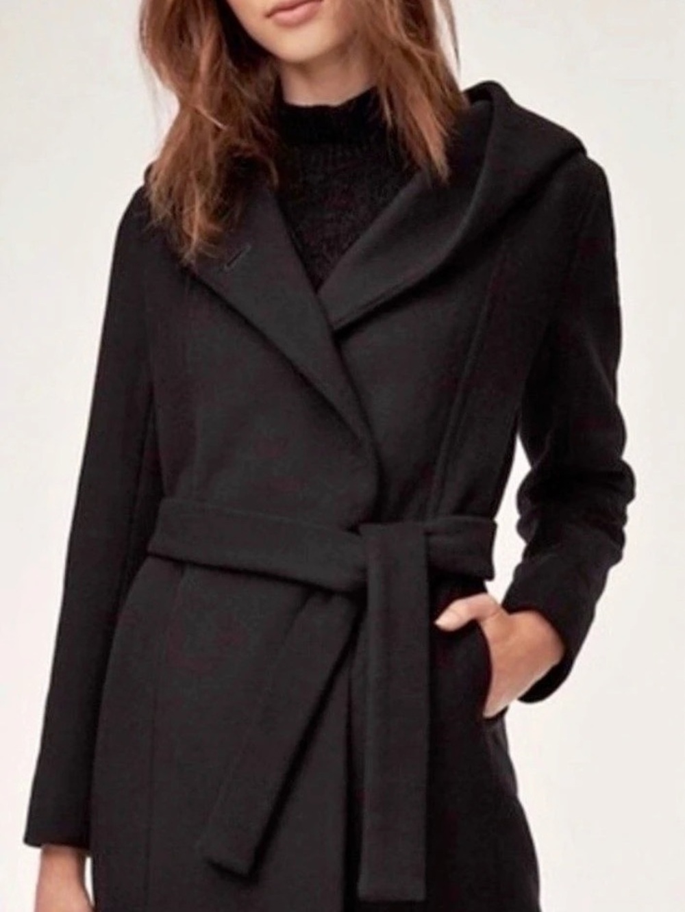 Aritzia Brenna Black Wool Hooded Coat